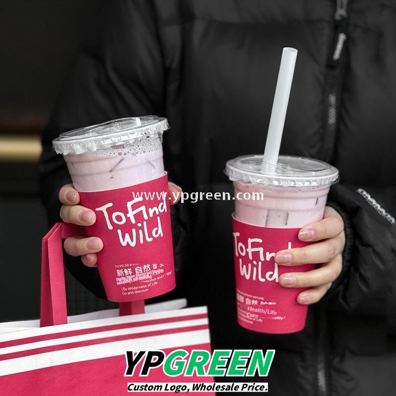 500ml Disposable Milk Tea Cups with Pink Wraps – 16oz 9.8x6.5x12.1cm Iced Drink Cup