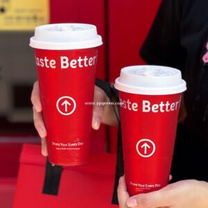 9x4.8x15.7cm Red Matte PP Cups with Lock & Lock leak-proof lid – 500ml Plastic Cups with Inner Foil
