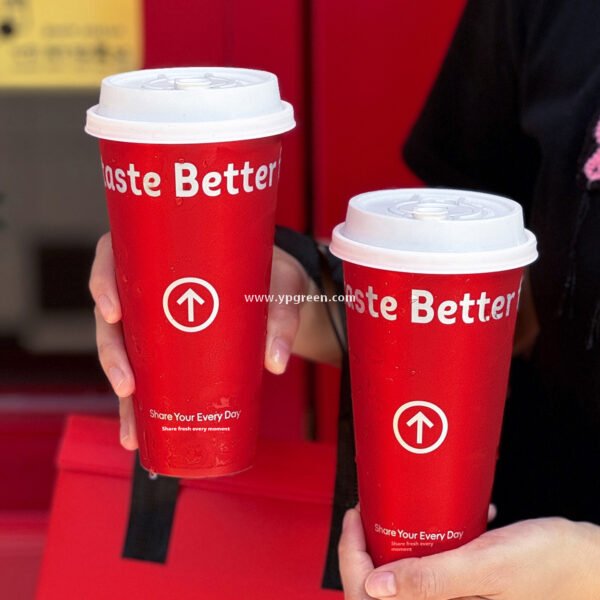 9x4.8x15.7cm Red Matte PP Cups with Lock & Lock leak-proof lid – 500ml Plastic Cups with Inner Foil