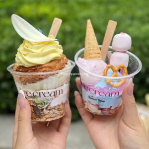 260ml PET Clear Waffle Ice Cream Cups 92x55x71 mm – 9oz Disposable Dessert Cups For Sale