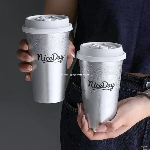 500ml Silver-Lined PP Injection Coffee Cup – 90x58x137mm Hot & Cold Use, Food Grade