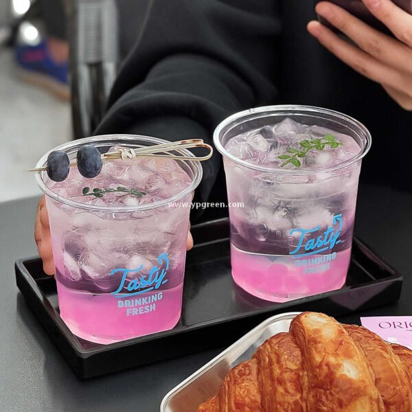 18oz 500ml PET Clear Cold Drink Cup with Custom White Paper Sleeve – 9.8x7.5x9.9cm