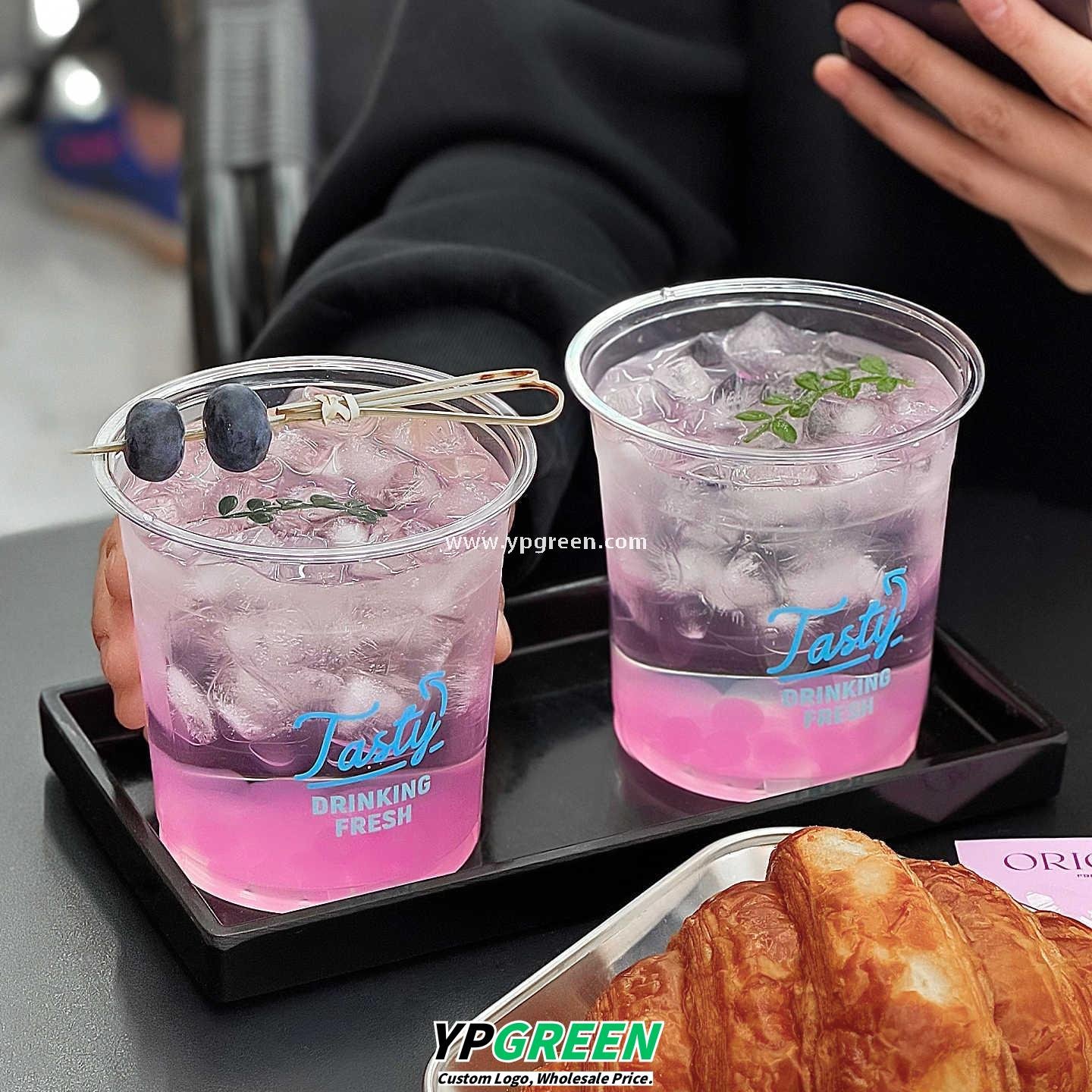 18oz 500ml PET Clear Cold Drink Cup with Custom White Paper Sleeve – 9.8x7.5x9.9cm