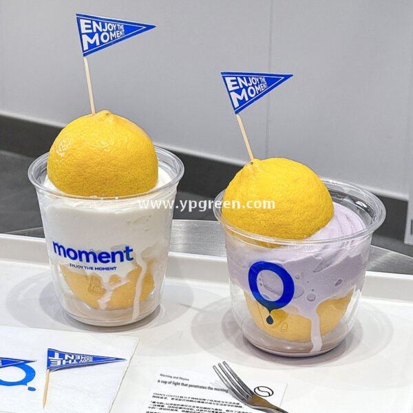 360ml Thick PET Cup with Flag 9x6x9 cm U-Shaped Ice Cream & Smoothie Cup