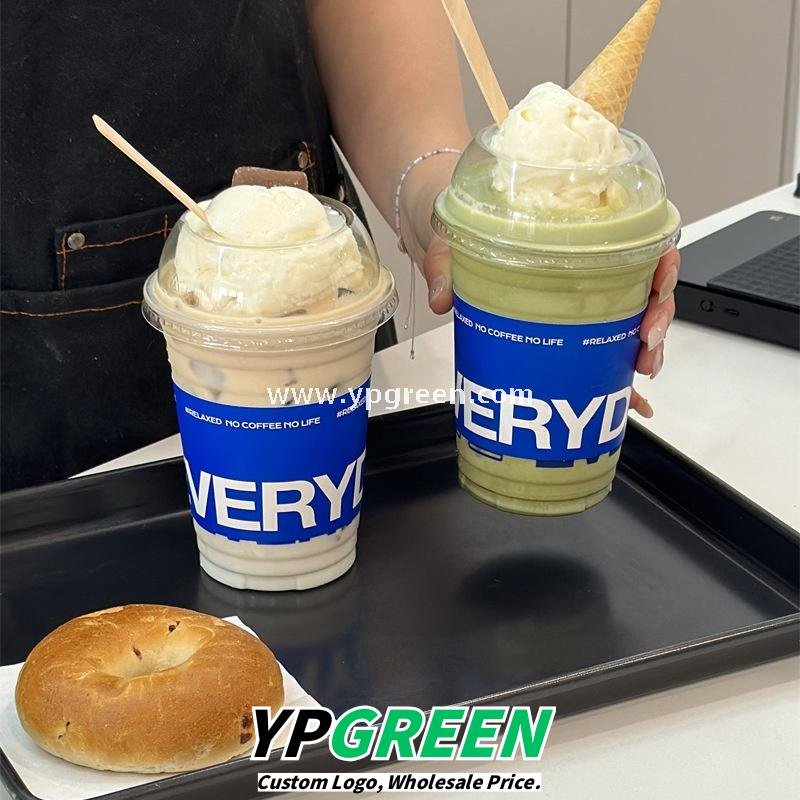 500ml Cold Drink Cup with Sleeve & Lid 9.8x6.5x12.1cm – 16oz Disposable PET Cup