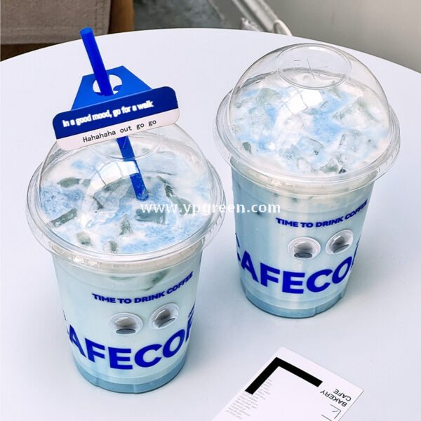 16oz Blue PET Cold Drink Cups with Lids – 500ml Disposable Iced Beverage Cups