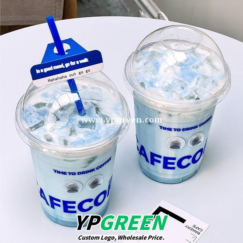 16oz Blue PET Cold Drink Cups with Lids – 500ml Disposable Iced Beverage Cups