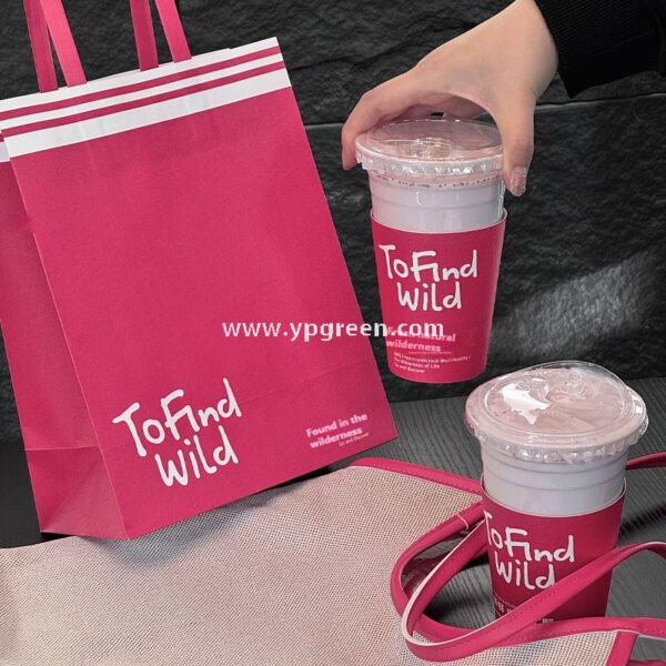 500ml Disposable Milk Tea Cups with Pink Wraps – 16oz 9.8x6.5x12.1cm Iced Drink Cup