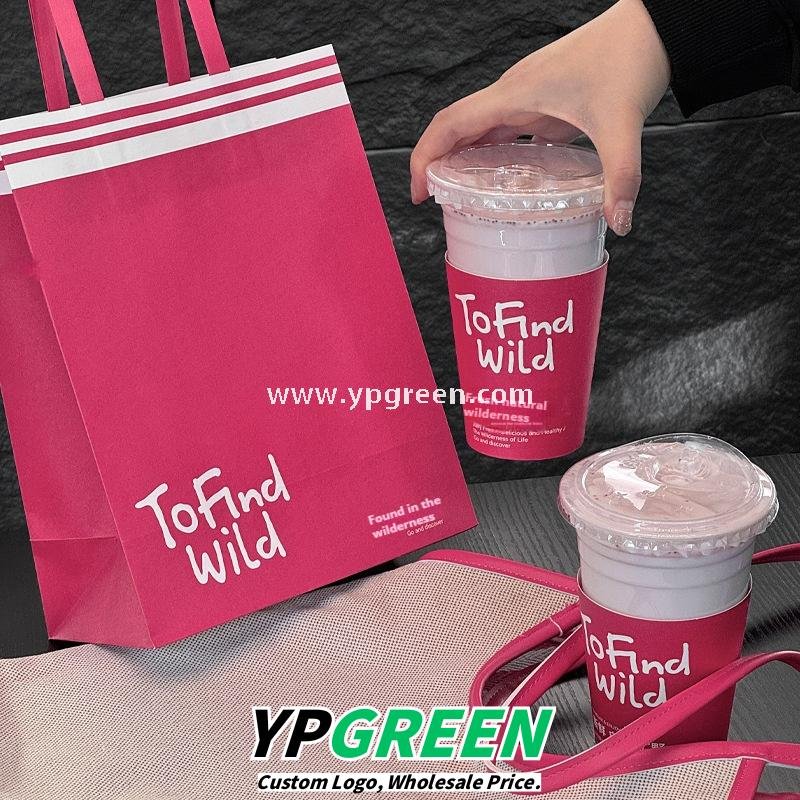 500ml Disposable Milk Tea Cups with Pink Wraps – 16oz 9.8x6.5x12.1cm Iced Drink Cup