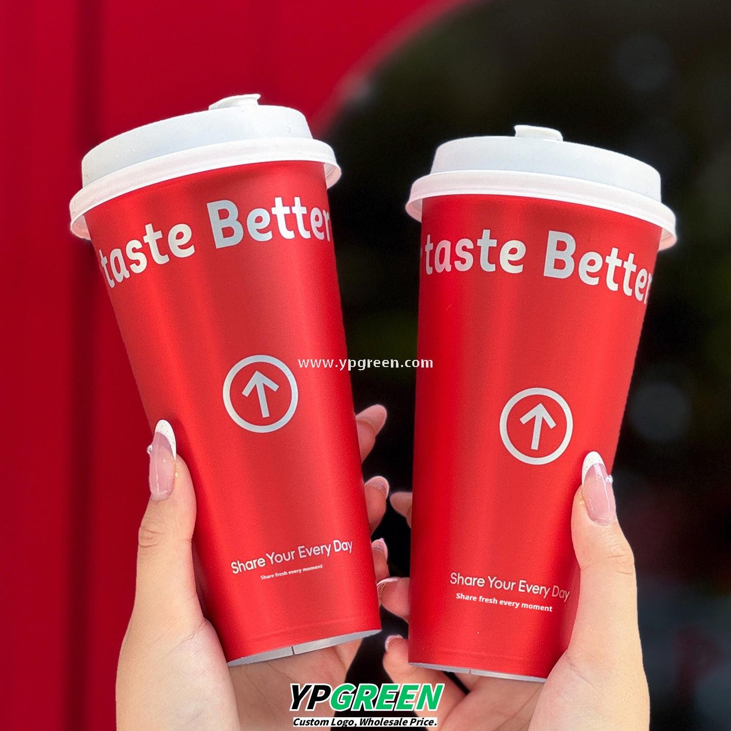 9x4.8x15.7cm Red Matte PP Cups with Lock & Lock leak-proof lid – 500ml Plastic Cups with Inner Foil