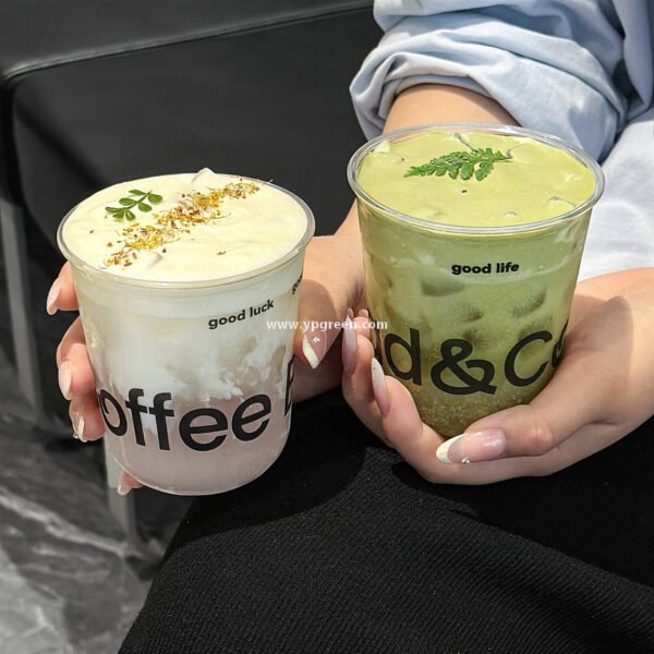 400ml PET U-Shaped Cold Drink Cups with Lid – 9x6x9.5cm Disposable Coffee Cup