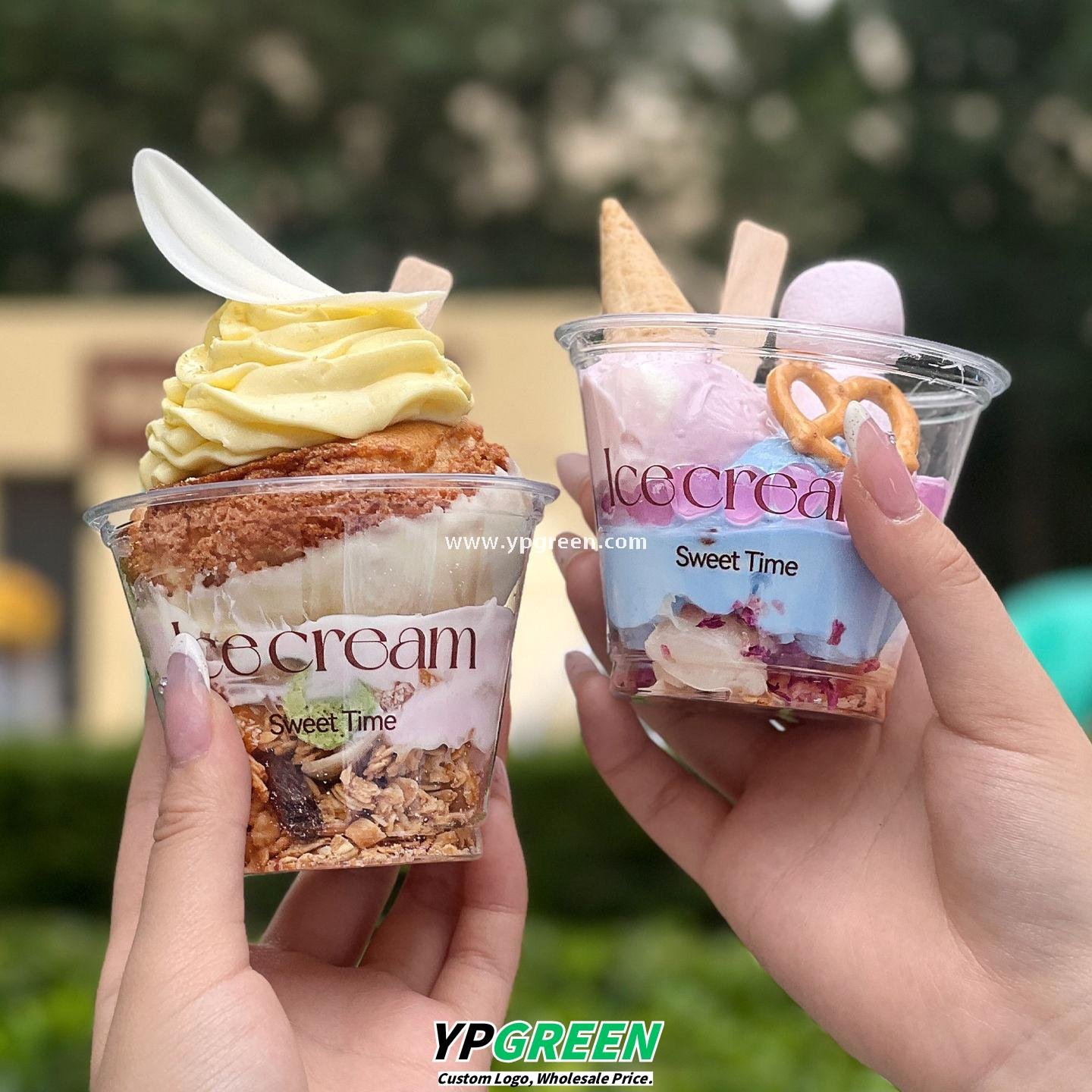 260ml PET Clear Waffle Ice Cream Cups 92x55x71 mm – 9oz Disposable Dessert Cups For Sale