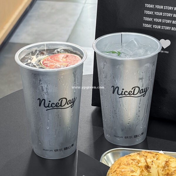 500ml Silver-Lined PP Injection Coffee Cup – 90x58x137mm Hot & Cold Use, Food Grade