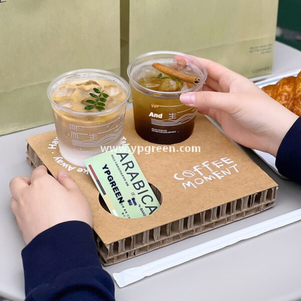 400ml U-Shaped PET Coffee Cup with Honeycomb Sleeve – 9x6x9.5cm Clear Cold Drink To-Go