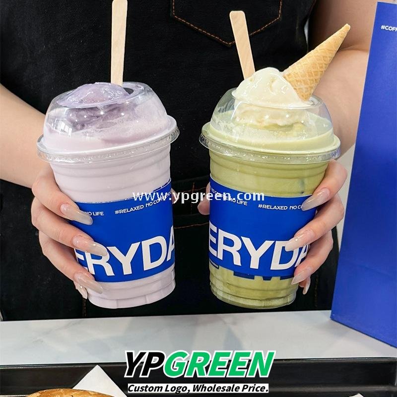 500ml Cold Drink Cup with Sleeve & Lid 9.8x6.5x12.1cm – 16oz Disposable PET Cup