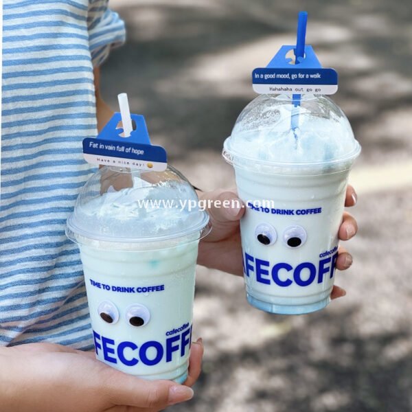 16oz Blue PET Cold Drink Cups with Lids – 500ml Disposable Iced Beverage Cups
