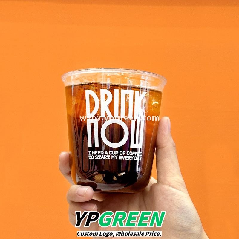 400ml Custom Logo U-Shaped Plastic Cups with 3 Different Lids – 9x6x9.5cm Disposable Cold Drink Packaging
