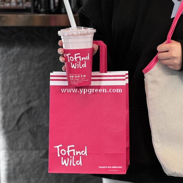 500ml Disposable Milk Tea Cups with Pink Wraps – 16oz 9.8x6.5x12.1cm Iced Drink Cup