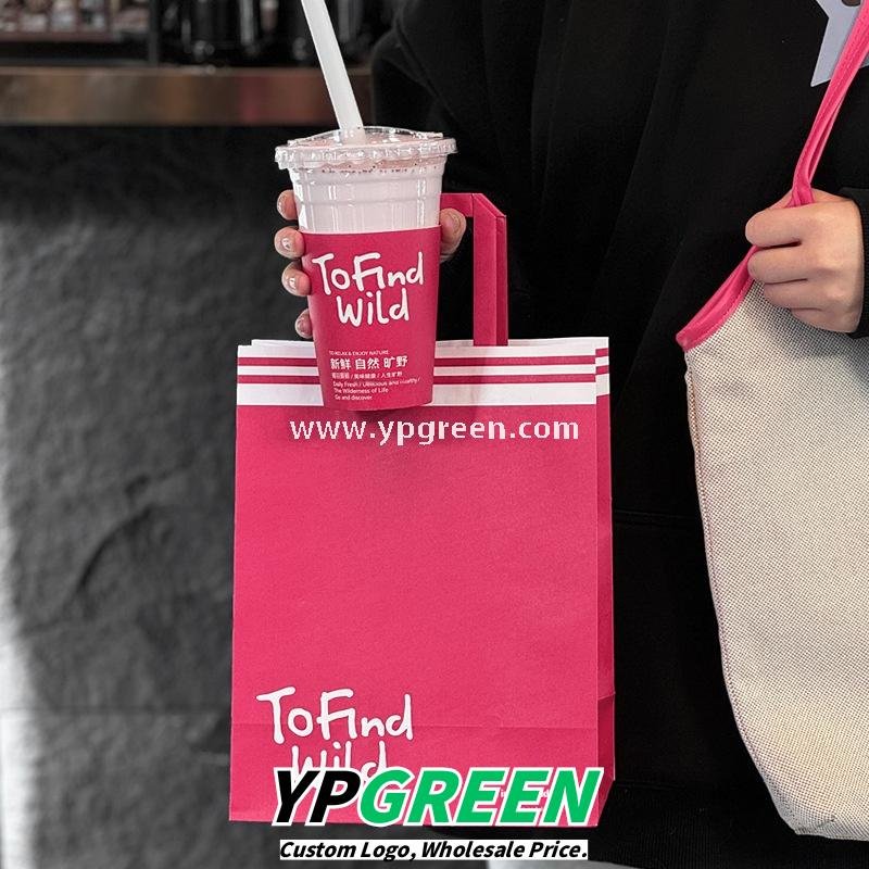 500ml Disposable Milk Tea Cups with Pink Wraps – 16oz 9.8x6.5x12.1cm Iced Drink Cup