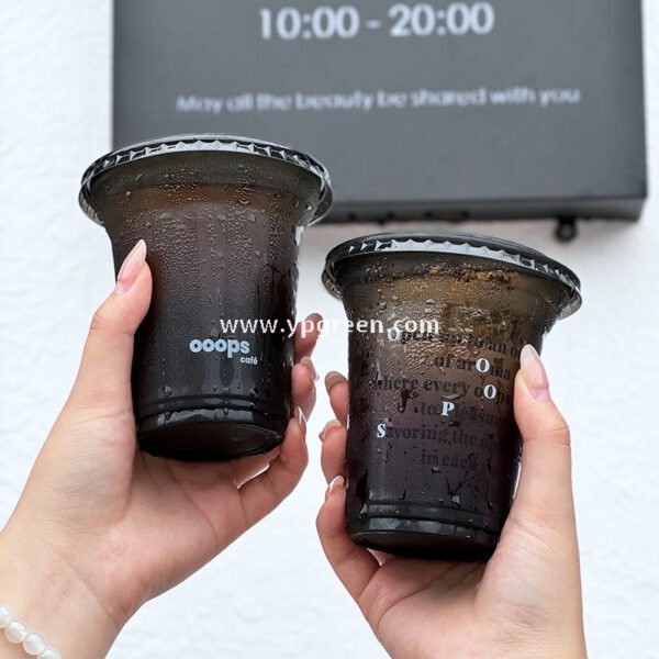 Black PET Cold Drink Cups with Lids – Disposable Commercial Use