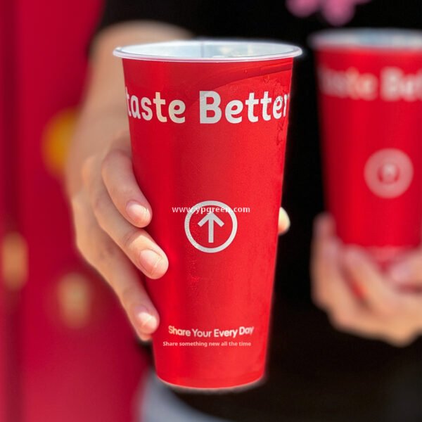 9x4.8x15.7cm Red Matte PP Cups with Lock & Lock leak-proof lid – 500ml Plastic Cups with Inner Foil