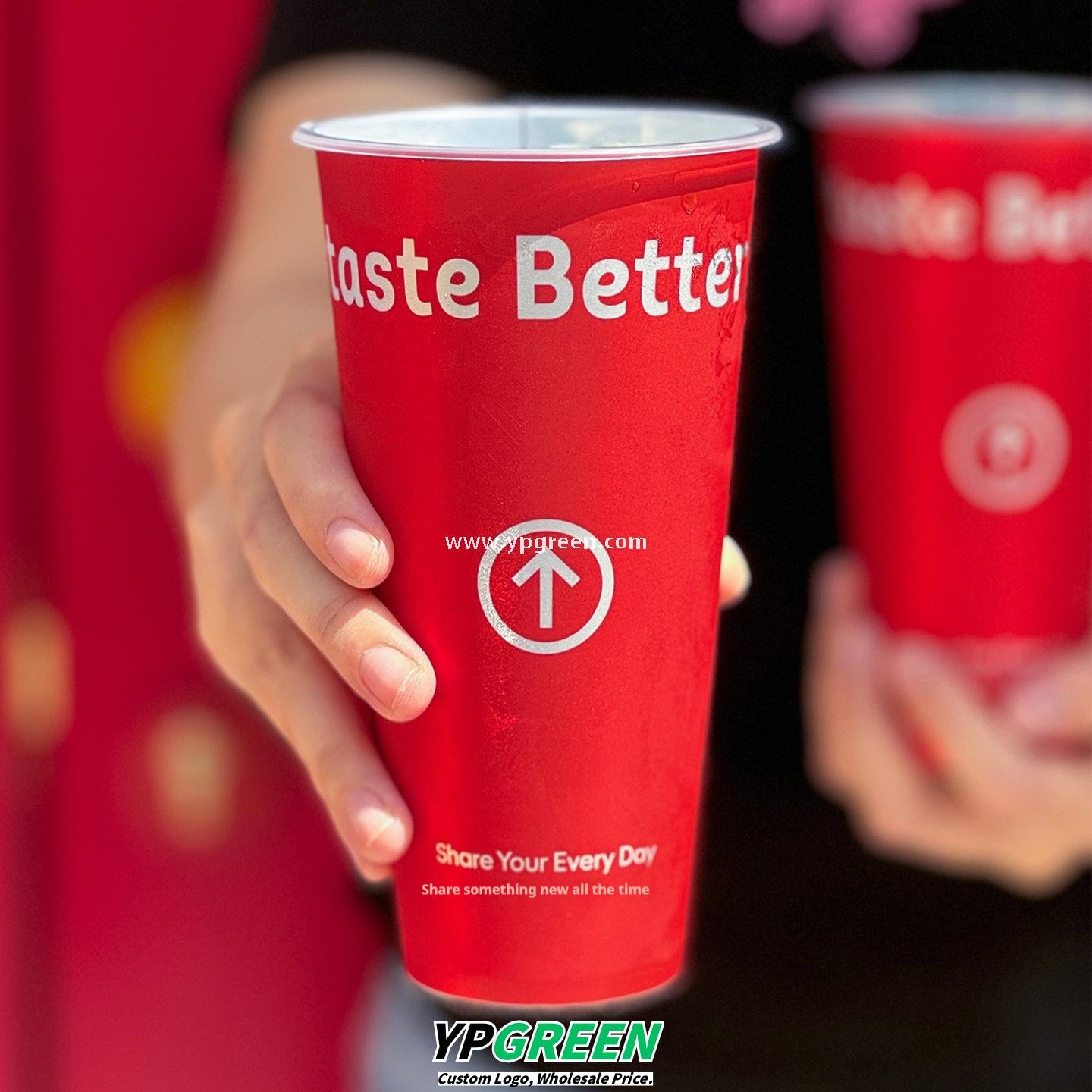 9x4.8x15.7cm Red Matte PP Cups with Lock & Lock leak-proof lid – 500ml Plastic Cups with Inner Foil