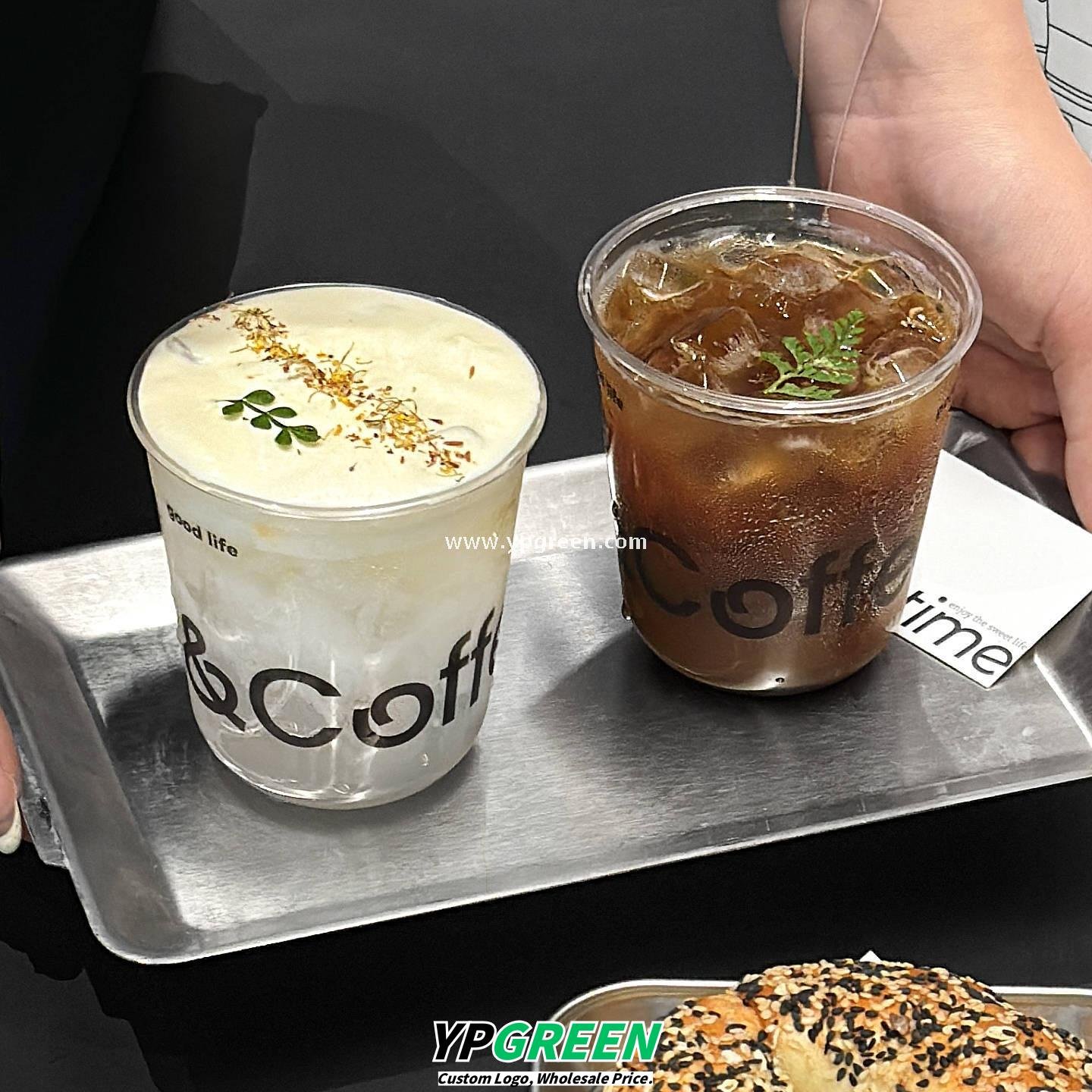 400ml PET U-Shaped Cold Drink Cups with Lid – 9x6x9.5cm Disposable Coffee Cup