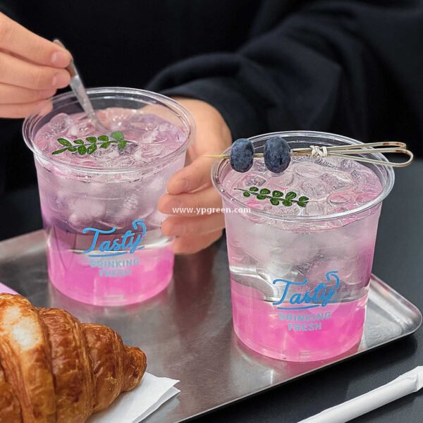 18oz 500ml PET Clear Cold Drink Cup with Custom White Paper Sleeve – 9.8x7.5x9.9cm