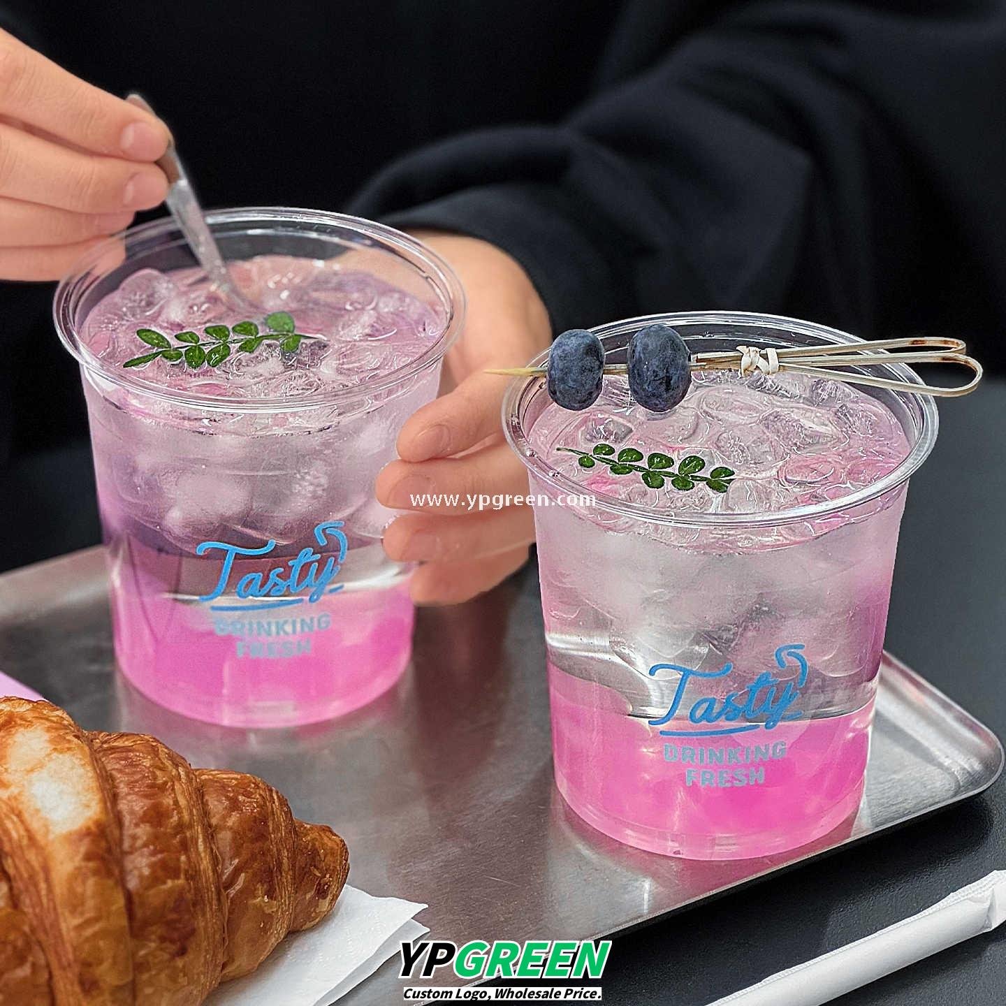 18oz 500ml PET Clear Cold Drink Cup with Custom White Paper Sleeve – 9.8x7.5x9.9cm