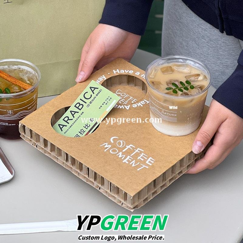 400ml U-Shaped PET Coffee Cup with Honeycomb Sleeve – 9x6x9.5cm Clear Cold Drink To-Go