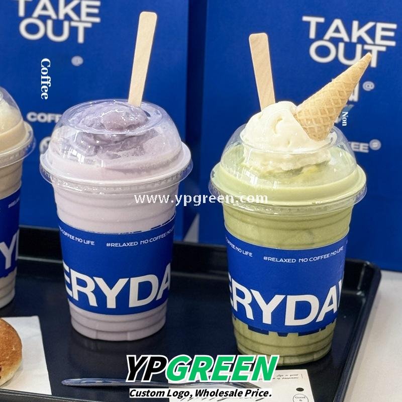 500ml Cold Drink Cup with Sleeve & Lid 9.8x6.5x12.1cm – 16oz Disposable PET Cup