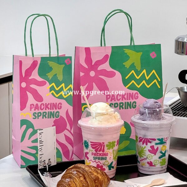 500ml Ice Cream & Milk Tea Cup 9.8x6.5x12.1cm – 16oz Disposable Cup with Leaf Print & Flat, Dome, Flip Lid