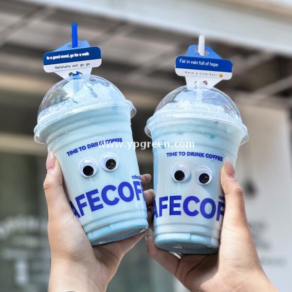 16oz Blue PET Cold Drink Cups with Lids – 500ml Disposable Iced Beverage Cups
