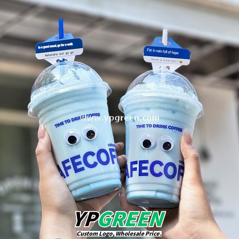 16oz Blue PET Cold Drink Cups with Lids – 500ml Disposable Iced Beverage Cups