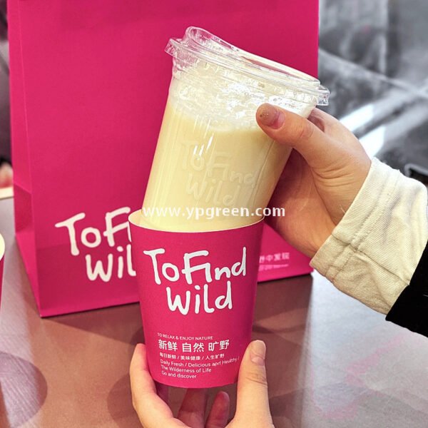 500ml Disposable Milk Tea Cups with Pink Wraps – 16oz 9.8x6.5x12.1cm Iced Drink Cup