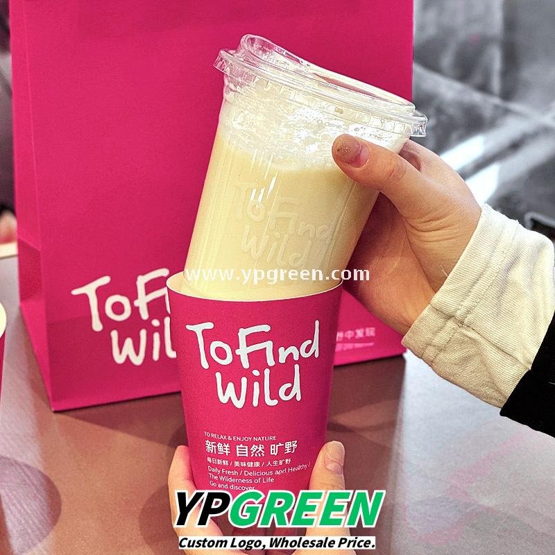 500ml Disposable Milk Tea Cups with Pink Wraps – 16oz 9.8x6.5x12.1cm Iced Drink Cup