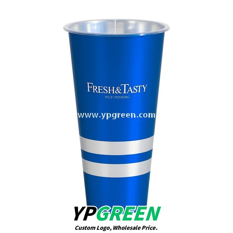 500ml Blue Metallic-Lined Plastic Cup 9x4.8x15.7cm + Leak-Resistant White Lid