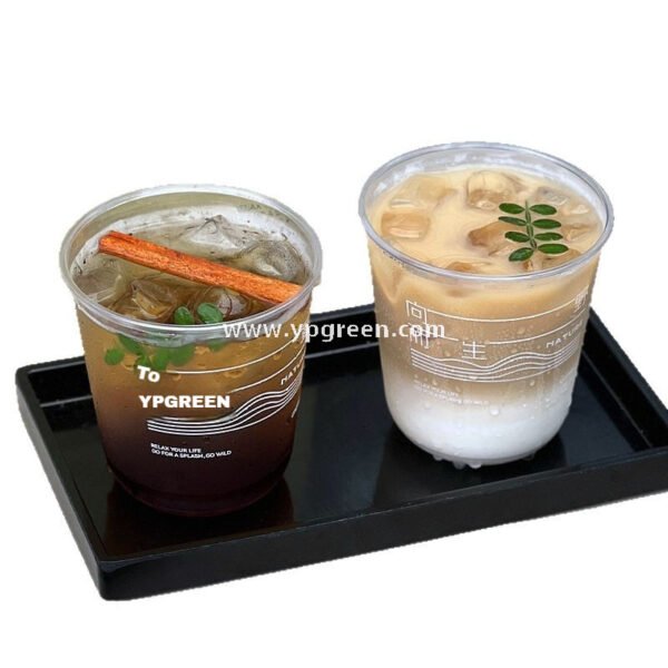 400ml U-Shaped PET Coffee Cup with Honeycomb Sleeve – 9x6x9.5cm Clear Cold Drink To-Go