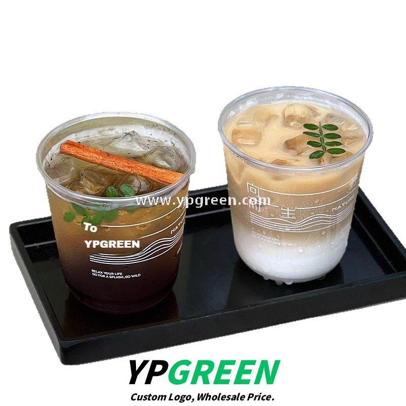 400ml U-Shaped PET Coffee Cup with Honeycomb Sleeve – 9x6x9.5cm Clear Cold Drink To-Go