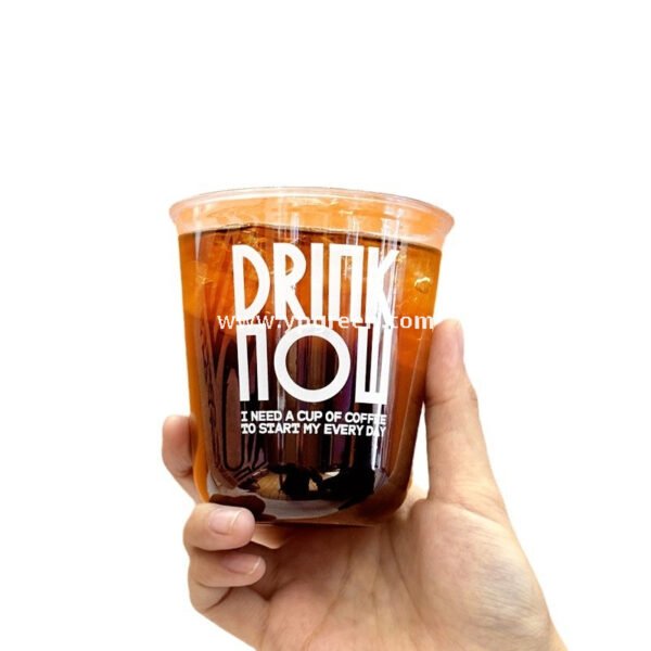 400ml Custom Logo U-Shaped Plastic Cups with 3 Different Lids – 9x6x9.5cm Disposable Cold Drink Packaging
