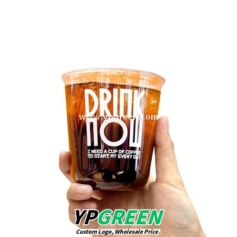 400ml Custom Logo U-Shaped Plastic Cups with 3 Different Lids – 9x6x9.5cm Disposable Cold Drink Packaging