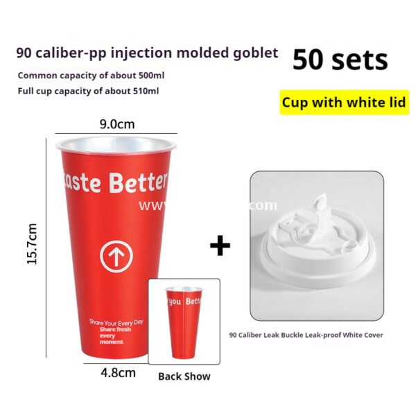 9x4.8x15.7cm Red Matte PP Cups with Lock & Lock leak-proof lid – 500ml Plastic Cups with Inner Foil