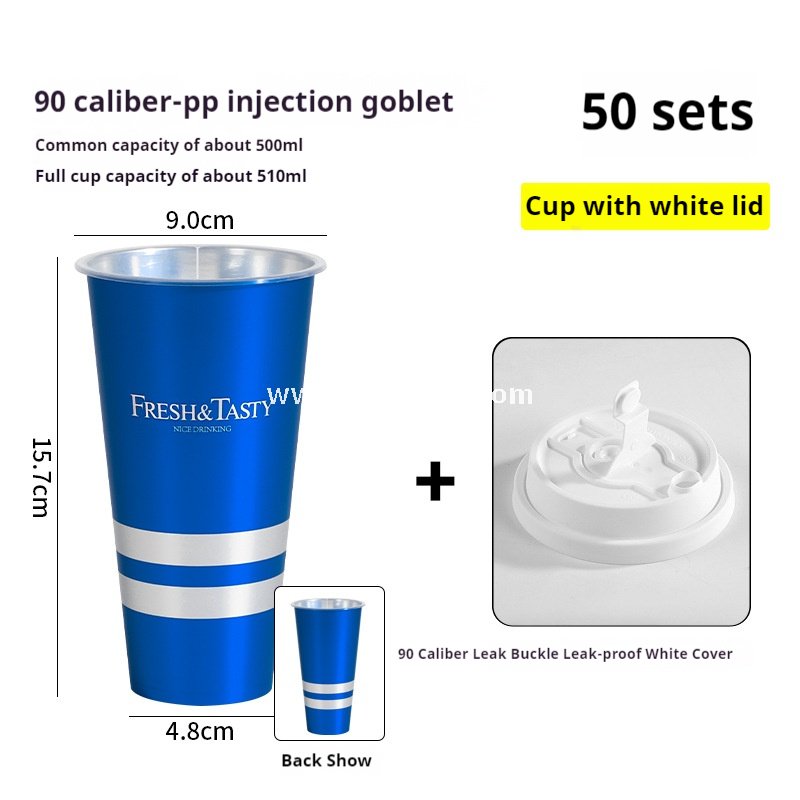 500ml Blue Metallic-Lined Plastic Cup 9x4.8x15.7cm + Leak-Resistant White Lid