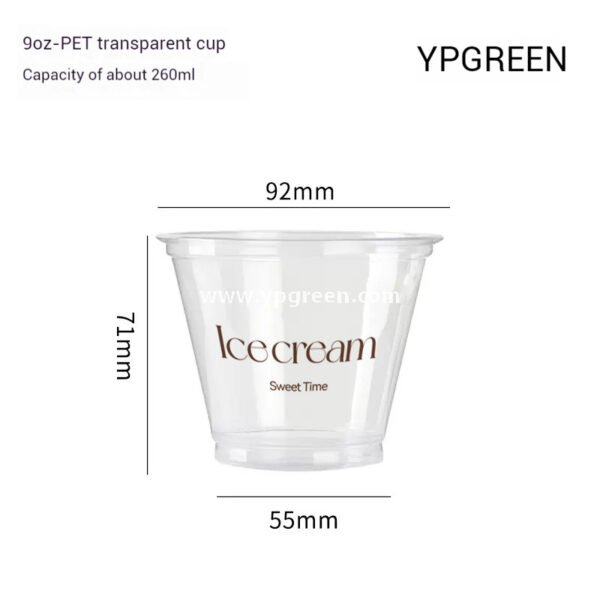 260ml PET Clear Waffle Ice Cream Cups 92x55x71 mm – 9oz Disposable Dessert Cups For Sale