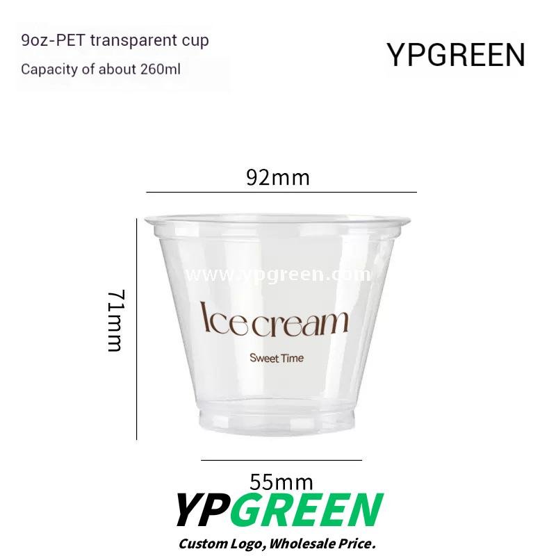 260ml PET Clear Waffle Ice Cream Cups 92x55x71 mm – 9oz Disposable Dessert Cups For Sale