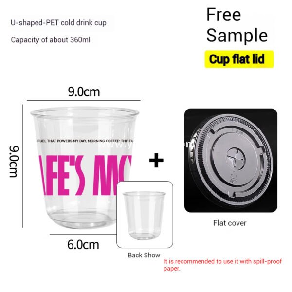 360ml Clear Plastic Coffee Cup with Custom Pink Kraft Corrugated Sleeve 9×6×9cm