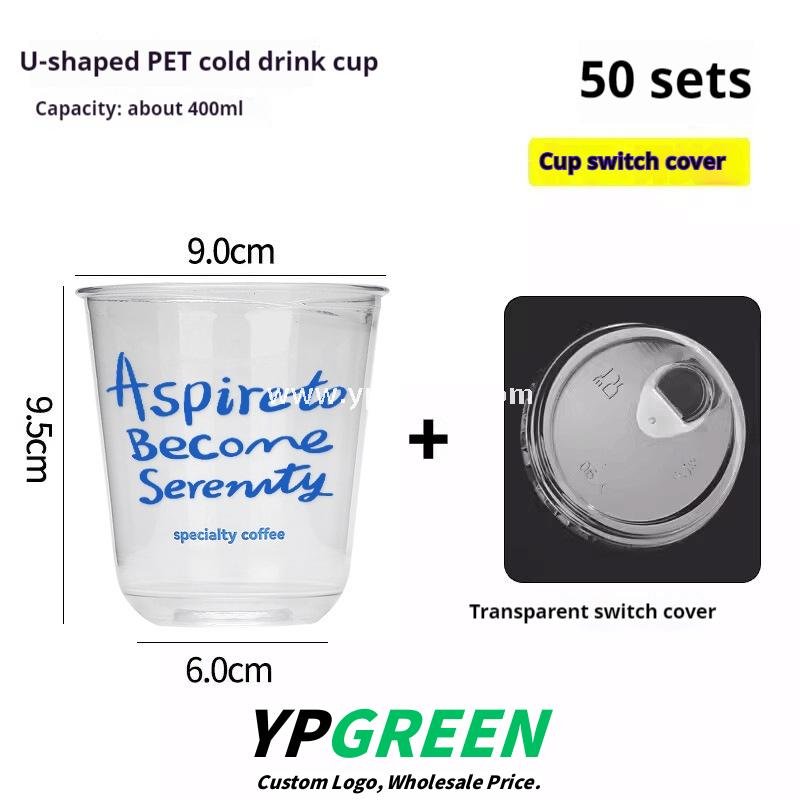 400ml cold drink U-shaped coffee cup + transparent switch cover – 9x6x9.5cm Iced Coffee & Smoothie To-Go