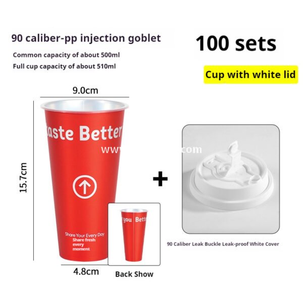 9x4.8x15.7cm Red Matte PP Cups with Lock & Lock leak-proof lid – 500ml Plastic Cups with Inner Foil
