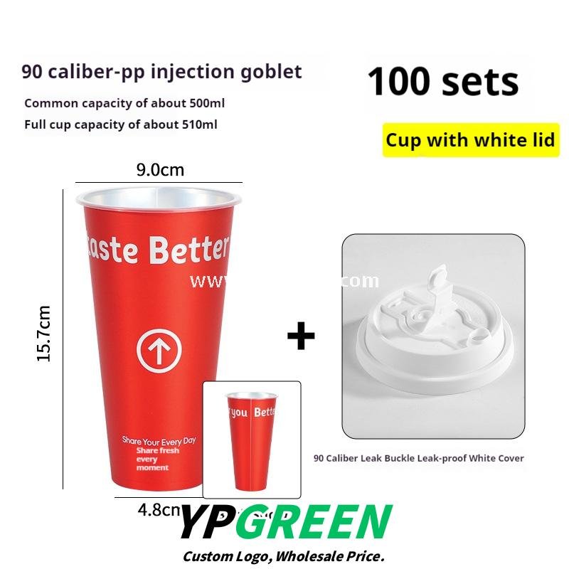 9x4.8x15.7cm Red Matte PP Cups with Lock & Lock leak-proof lid – 500ml Plastic Cups with Inner Foil