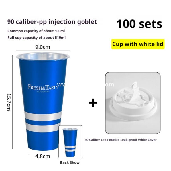 500ml Blue Metallic-Lined Plastic Cup 9x4.8x15.7cm + Leak-Resistant White Lid